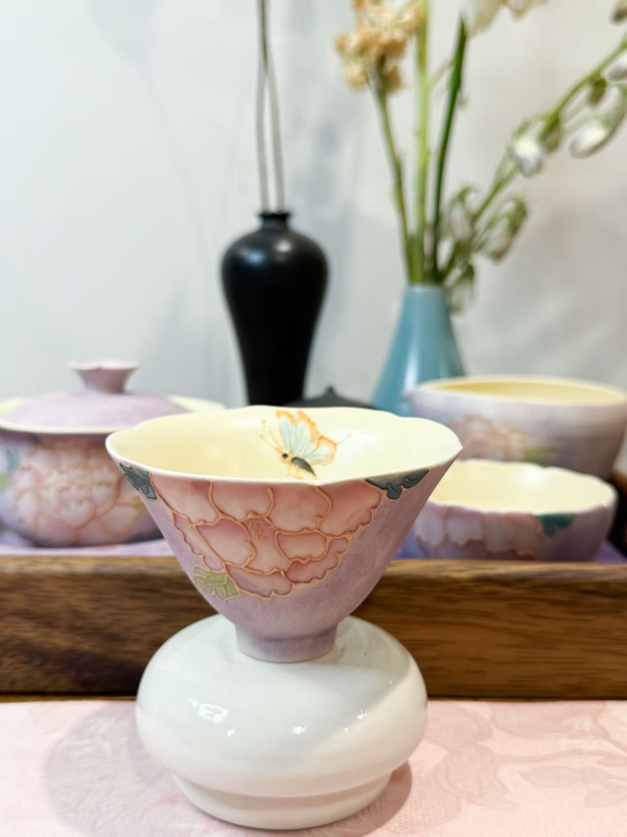 Hand-Painted Rustic Bamboo Hat Cup, Coarse Pottery, Dehua, China - Elegant Relief Sculpture Design - Moonlight Friday