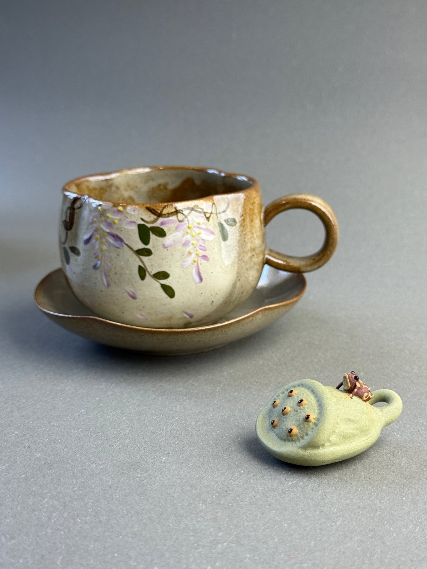 Raw Ore Clay Hand - Painted Wisteria Coffee Cup & Saucer Set - Moonlight Friday