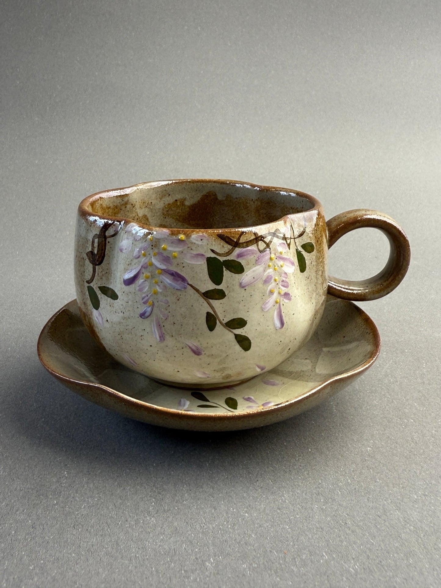 Raw Ore Clay Hand - Painted Wisteria Coffee Cup & Saucer Set - Moonlight Friday