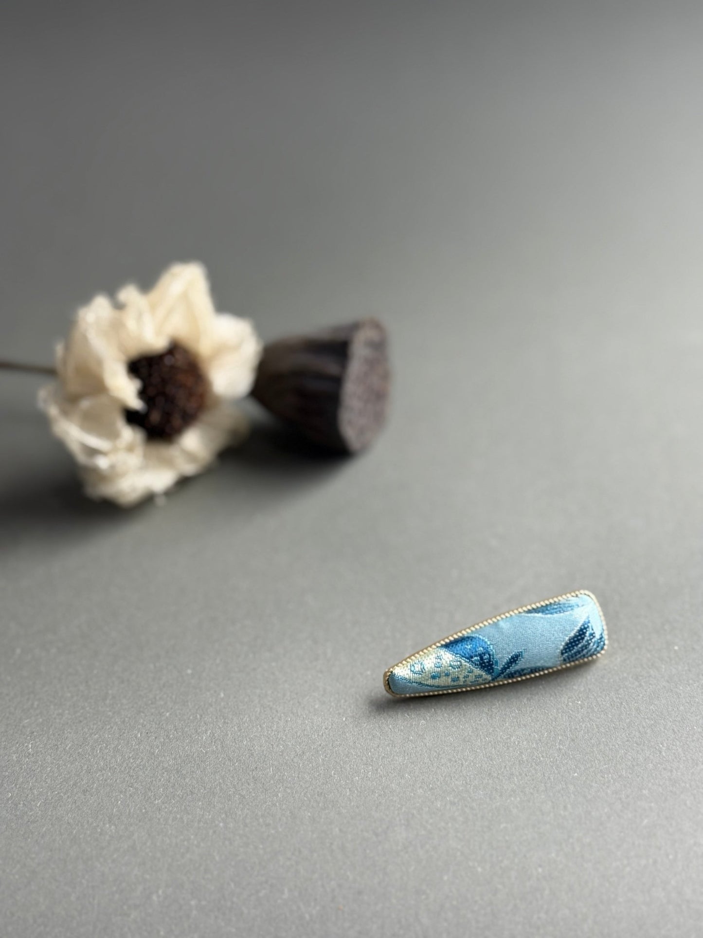 Song Jin Hair Clip Long Triangle Shape Blue Leaves Pattern - Moonlight Friday