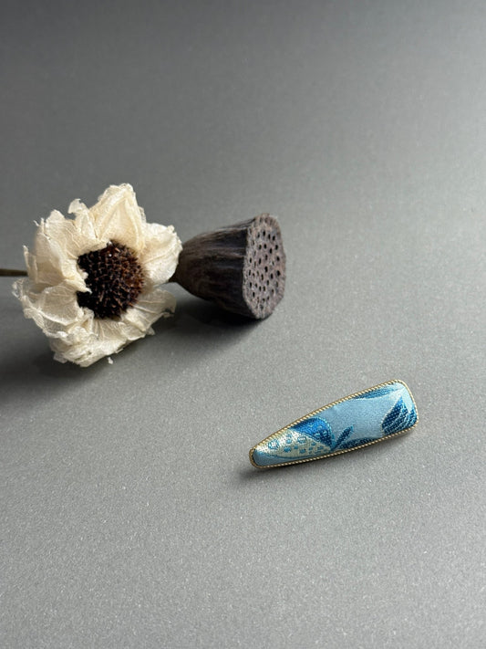 Song Jin Hair Clip Long Triangle Shape Blue Leaves Pattern - Moonlight Friday
