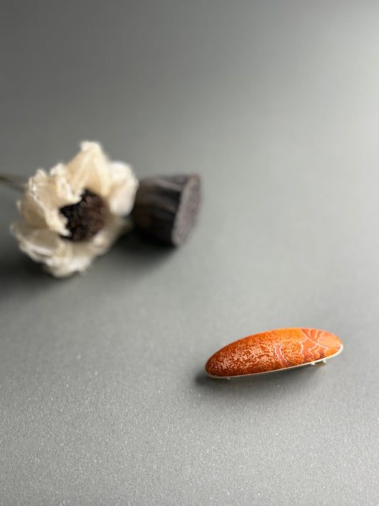 Song Jin Hair Clip Oval Shape Fresh Orange Traditional Pattern - Moonlight Friday