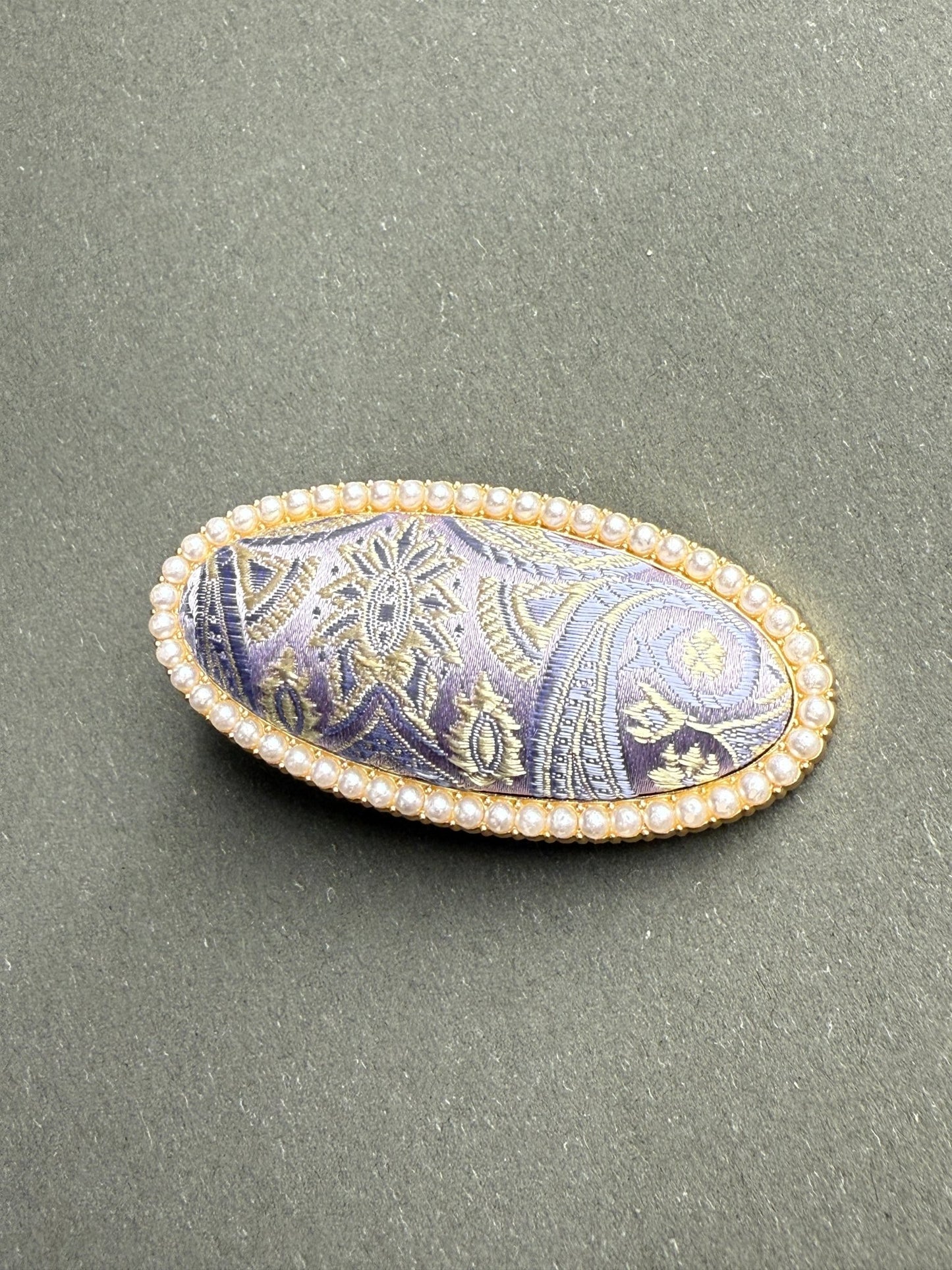 Song Jin Hair Clip Oval Shape Purple Pattern + Pearl Edge - Moonlight Friday
