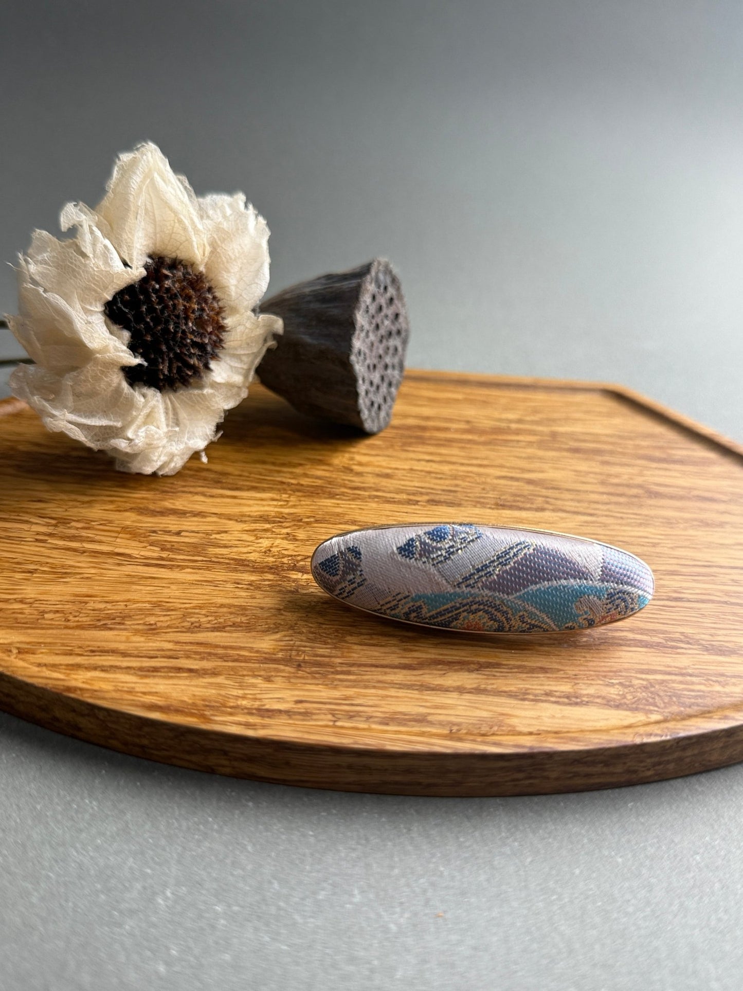 Song Jin Hair Clip Oval Shape Purple Traditional Pattern - Moonlight Friday