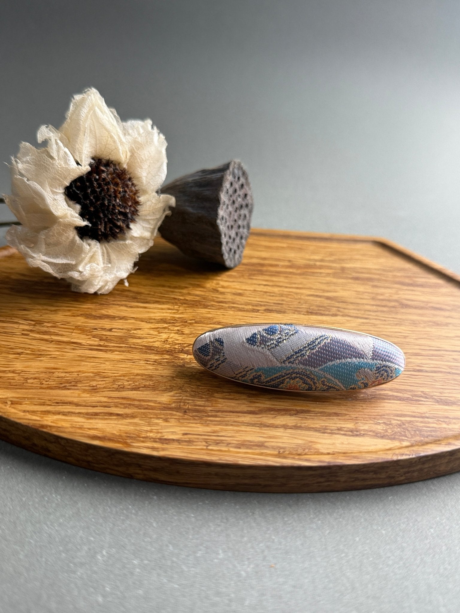 Song Jin Hair Clip Oval Shape Purple Traditional Pattern - Moonlight Friday